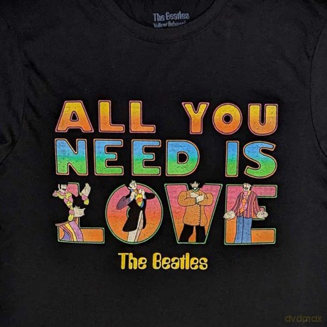 The Beatles: Unisex T-Shirt: Yellow Submarine All You Need Is Love Stacked (Black) (Small)