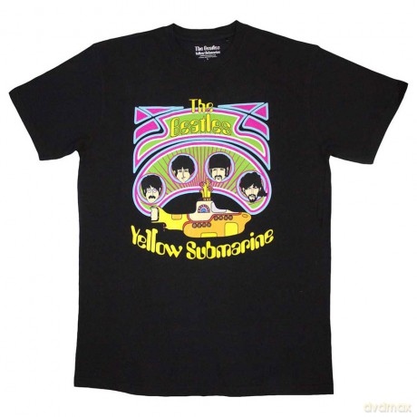 The Beatles: Unisex T-Shirt: Yellow Submarine Heads in Circles v2 (Black) (Medium)