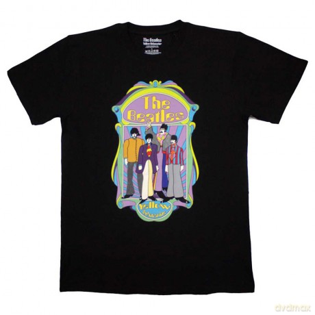 The Beatles: Unisex T-Shirt: Yellow Submarine Sub Band Frame v2 (Black) (Large)