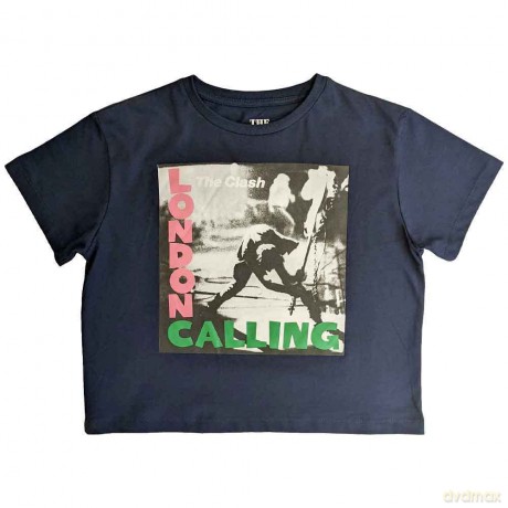 Clash - The: The Clash Ladies Crop Top: London Calling (Navy Blue) (Medium)