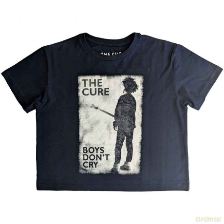 Cure - The: The Cure Ladies Crop Top: Boys Don't Cry B&W (Navy Blue) (Large)