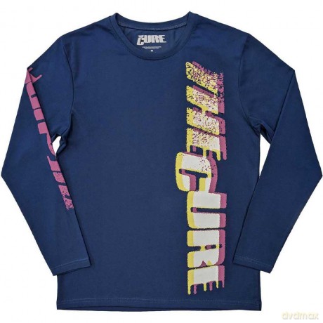 Cure - The: The Cure Unisex Long Sleeve T-Shirt: Glitched Logo (Denim Blue) (Sleeve Print) (Large)