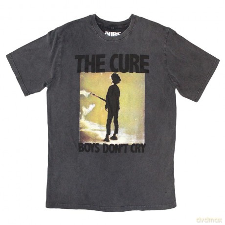 Cure - The: The Cure Unisex Stone Wash T-Shirt: Boys Don't Cry Box (Charcoal Grey) (X-Large)