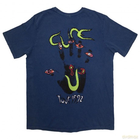 Cure - The: The Cure Unisex Stone Wash T-Shirt: Wish Tour '92 (Denim Blue) (Back Print) (Large)