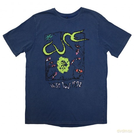 Cure - The: The Cure Unisex Stone Wash T-Shirt: Wish Tour '92 (Denim Blue) (Back Print) (XX-Large)