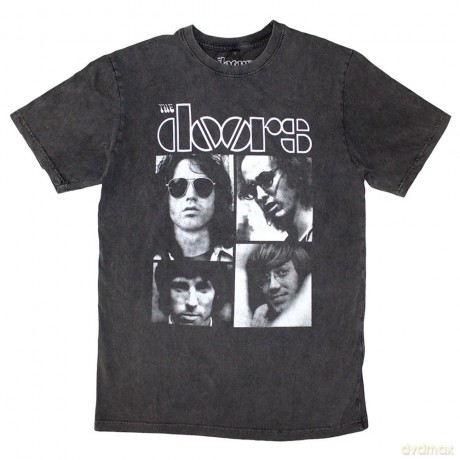Doors - The: The Doors Unisex Stone Wash T-Shirt: Squares (Charcoal Grey) (Small)