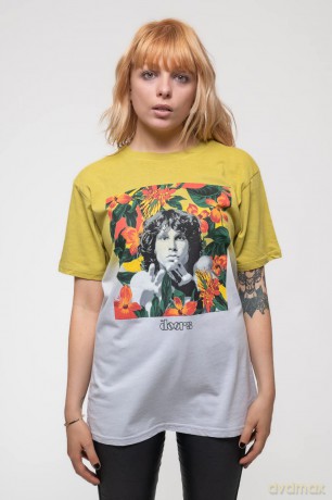 Doors - The: The Doors Unisex T-Shirt: Floral Square (Yellow) (Wash Collection) (Medium)