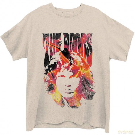 Doors - The: The Doors Unisex T-Shirt: Jim Face Fire (Natural) (Large)