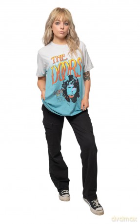 Doors - The: The Doors Unisex T-Shirt: Light My Fire Stacked (Light Blue) (Wash Collection) (X-Large)