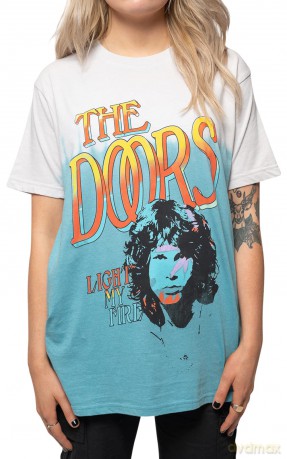 Doors - The: The Doors Unisex T-Shirt: Light My Fire Stacked (Light Blue) (Wash Collection) (X-Large)