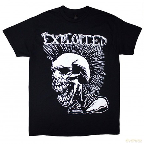 Exploited - The: The Exploited Unisex T-Shirt: Mohican Skull (Black) (Back Print) (Small)