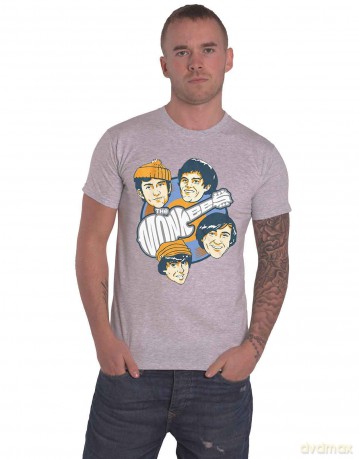 Monkees - The: The Monkees Unisex T-Shirt: Vinyl Heads (Grey) (Large)