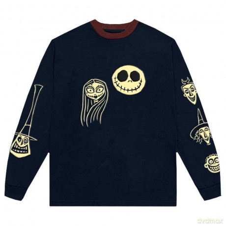 Nightmare Before Christmas - The: The Nightmare Before Christmas Unisex Long Sleeve T-Shirt: Faces AOP (Navy Blue) (Embellished) (Medium)