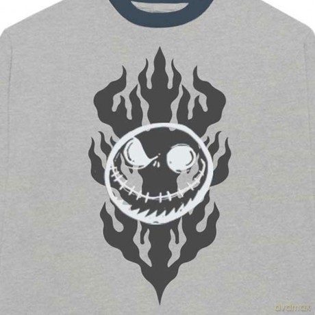 Nightmare Before Christmas - The: The Nightmare Before Christmas Unisex Long Sleeve T-Shirt: Flaming Jack (Grey) (Embellished) (X-Large)