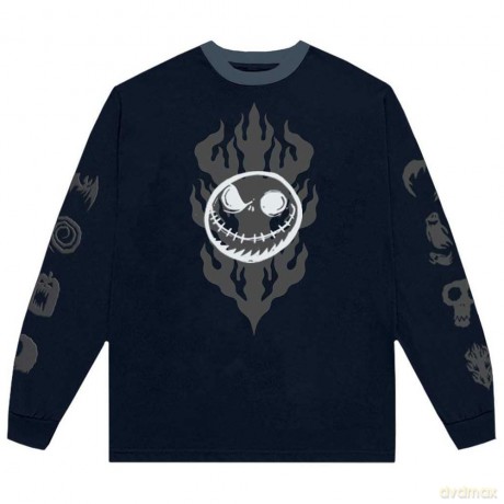 Nightmare Before Christmas - The: The Nightmare Before Christmas Unisex Long Sleeve T-Shirt: Flaming Jack (Navy Blue) (Embellished) (X-Large)