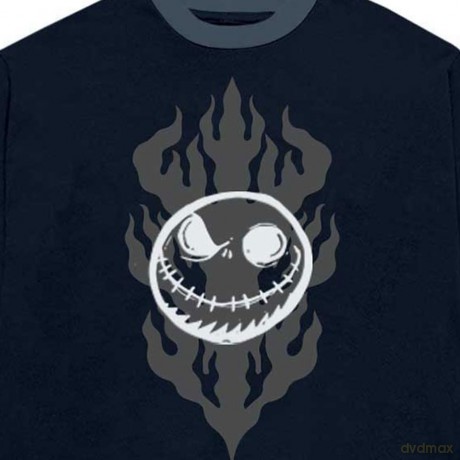 Nightmare Before Christmas - The: The Nightmare Before Christmas Unisex Long Sleeve T-Shirt: Flaming Jack (Navy Blue) (Embellished) (XX-Large)