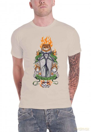 Nightmare Before Christmas - The: The Nightmare Before Christmas Unisex T-Shirt: Orange Flames Pumpkin King (Natural) (Large)