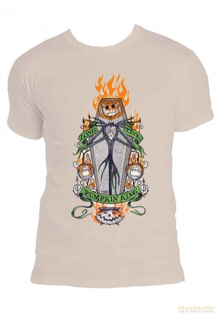 Nightmare Before Christmas - The: The Nightmare Before Christmas Unisex T-Shirt: Orange Flames Pumpkin King (Natural) (Large)