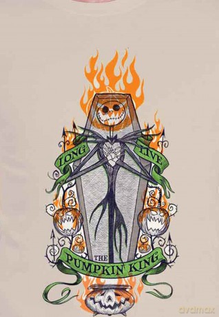Nightmare Before Christmas - The: The Nightmare Before Christmas Unisex T-Shirt: Orange Flames Pumpkin King (Natural) (Large)