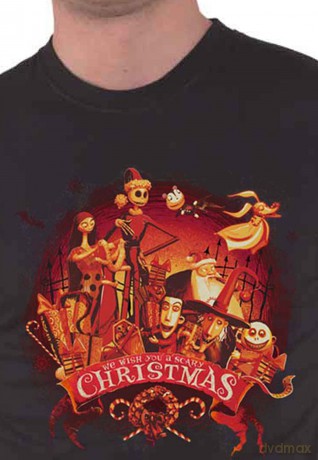 Nightmare Before Christmas - The: The Nightmare Before Christmas Unisex T-Shirt: We Wish You A Scary Christmas (Black) (Small)