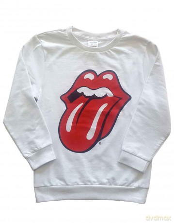 Rolling Stones - The: The Rolling Stones Kids Sweatshirt: Classic Tongue (White) (7-8 Years)