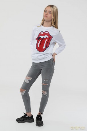 Rolling Stones - The: The Rolling Stones Kids Sweatshirt: Classic Tongue (White) (9-10 Years)