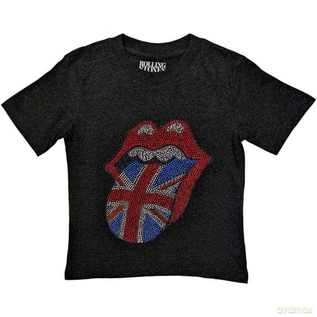 Rolling Stones - The: The Rolling Stones Kids T-Shirt: British Tongue (Black) (Embellished) (7-8 Years)