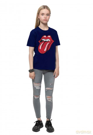 Rolling Stones - The: The Rolling Stones Kids T-Shirt: Classic Tongue (Navy Blue) (5-6 Years)