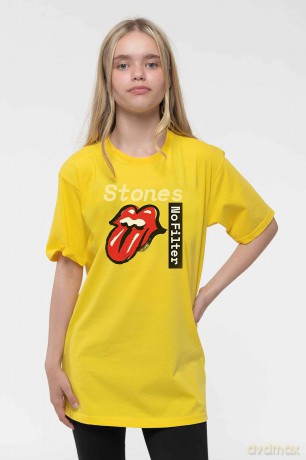 Rolling Stones - The: The Rolling Stones Kids T-Shirt: No Filter Text (Yellow) (Soft Hand Inks) (9-10 Years)