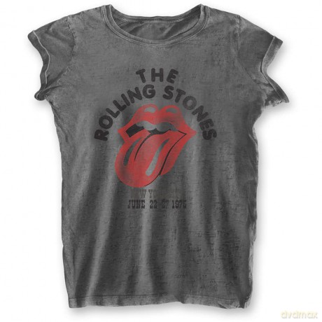 Rolling Stones - The: The Rolling Stones Ladies Burnout T-Shirt: New York City 75 (Charcoal Grey) (Large)