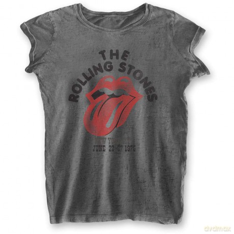 Rolling Stones - The: The Rolling Stones Ladies Burnout T-Shirt: New York City 75 (Charcoal Grey) (X-Large)