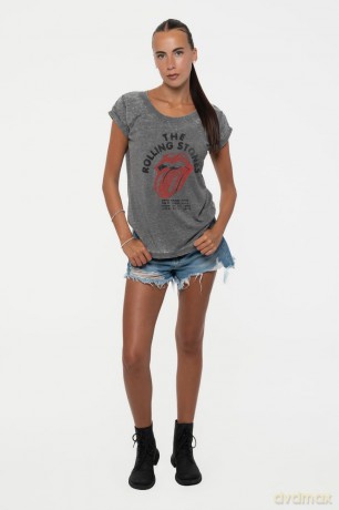 Rolling Stones - The: The Rolling Stones Ladies Burnout T-Shirt: New York City 75 (Charcoal Grey) (XX-Large)