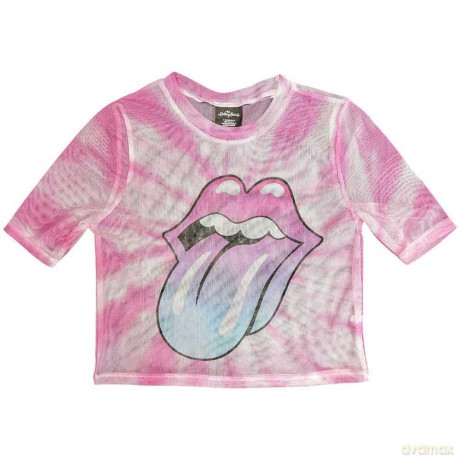 Rolling Stones - The: The Rolling Stones Ladies Crop Top: Pink Gradient Tongue (White) (Mesh) (XX-Small)
