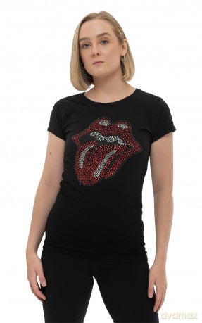 Rolling Stones: The Ladies Fashion Tee: Classic Tongue with Rhinestone Application (Medium)