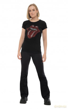 Rolling Stones: The Ladies Fashion Tee: Classic Tongue with Rhinestone Application (Medium)