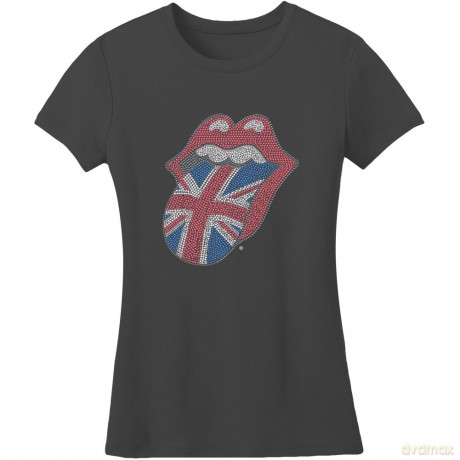 Rolling Stones: The Ladies Fashion Tee: Classic UK Tongue with Rhinestone Application (X-Large)