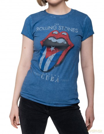 Rolling Stones - The: The Rolling Stones Ladies Fashion Tee: Havana Cuba with Snow Wash Finishing (Medium)