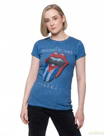 Rolling Stones - The: The Rolling Stones Ladies Fashion Tee: Havana Cuba with Snow Wash Finishing (X-Large)