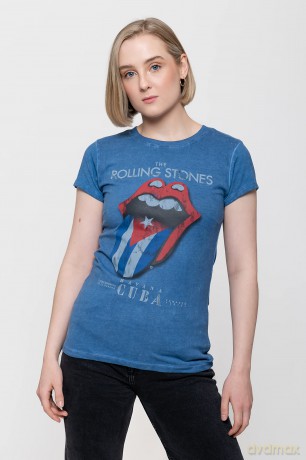 Rolling Stones - The: The Rolling Stones Ladies Fashion Tee: Havana Cuba with Snow Wash Finishing (X-Large)