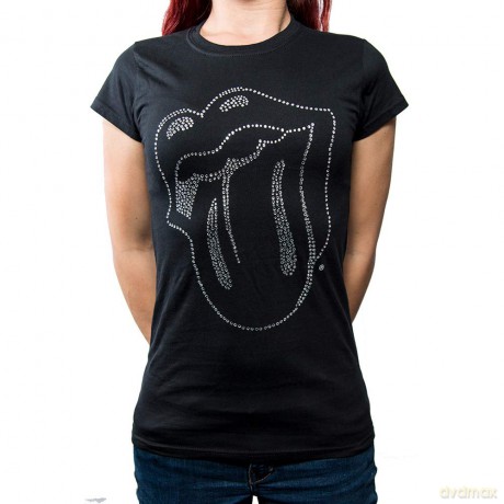 Rolling Stones: The Ladies Fashion Tee: Tongue with Rhinestone Application (X-Large)
