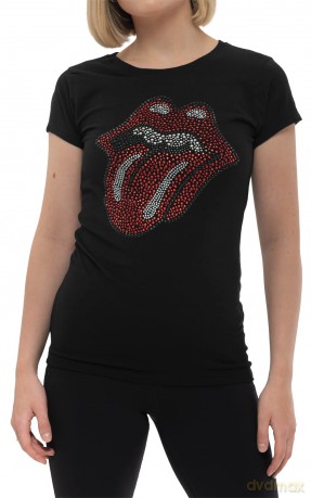 Rolling Stones - The: The Rolling Stones Ladies T-Shirt: Classic Tongue (Black) (Embellished) (XX-Large)
