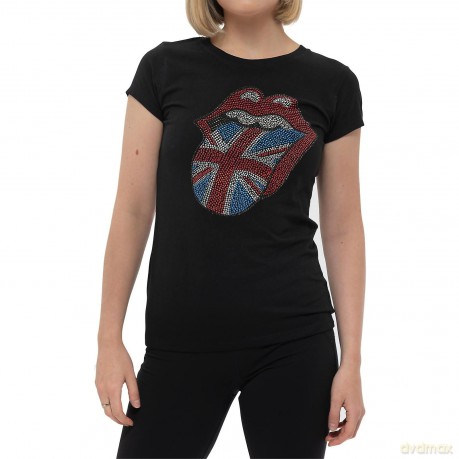 Rolling Stones - The: The Rolling Stones Ladies T-Shirt: Classic UK (Black) (Embellished) (Small)