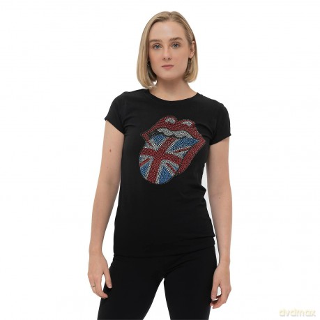 Rolling Stones - The: The Rolling Stones Ladies T-Shirt: Classic UK (Black) (Embellished) (Small)