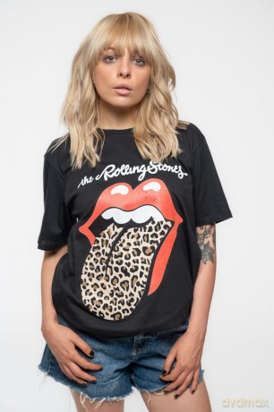 Rolling Stones - The: The Rolling Stones Ladies T-Shirt: Leopard Print Tongue (Black) (8)