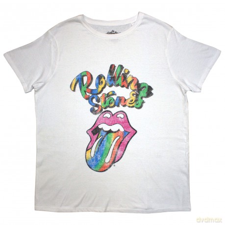 Rolling Stones - The: The Rolling Stones Ladies T-Shirt: Multicolour Tongue (White) (10)