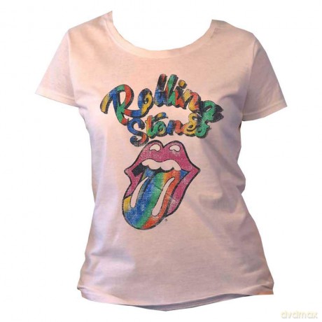Rolling Stones - The: The Rolling Stones Ladies T-Shirt: Multicolour Tongue (White) (10)