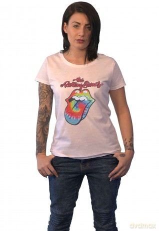 Rolling Stones - The: The Rolling Stones Ladies T-Shirt: Multicolour Tongue (White) (18)