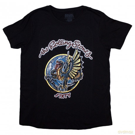 Rolling Stones - The: The Rolling Stones Ladies T-Shirt: Sixty Dragon Globe (Black) (Foiled) (X-Large)