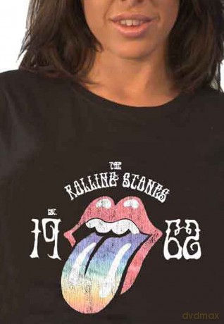 Rolling Stones - The: The Rolling Stones Ladies T-Shirt: Sixty Rainbow Tongue '62 (Black) (Puff Print) (Small)