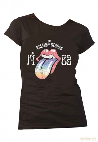 Rolling Stones - The: The Rolling Stones Ladies T-Shirt: Sixty Rainbow Tongue '62 (Black) (Puff Print) (XXX-Large)